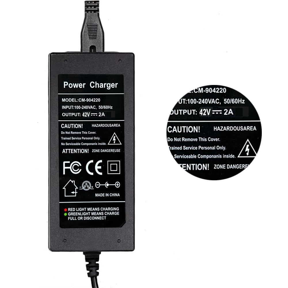 42V 2A Charger for 36V Lithium Battery, 5.5mm x 2.5mm and 8mm 3 Prong Connector N845