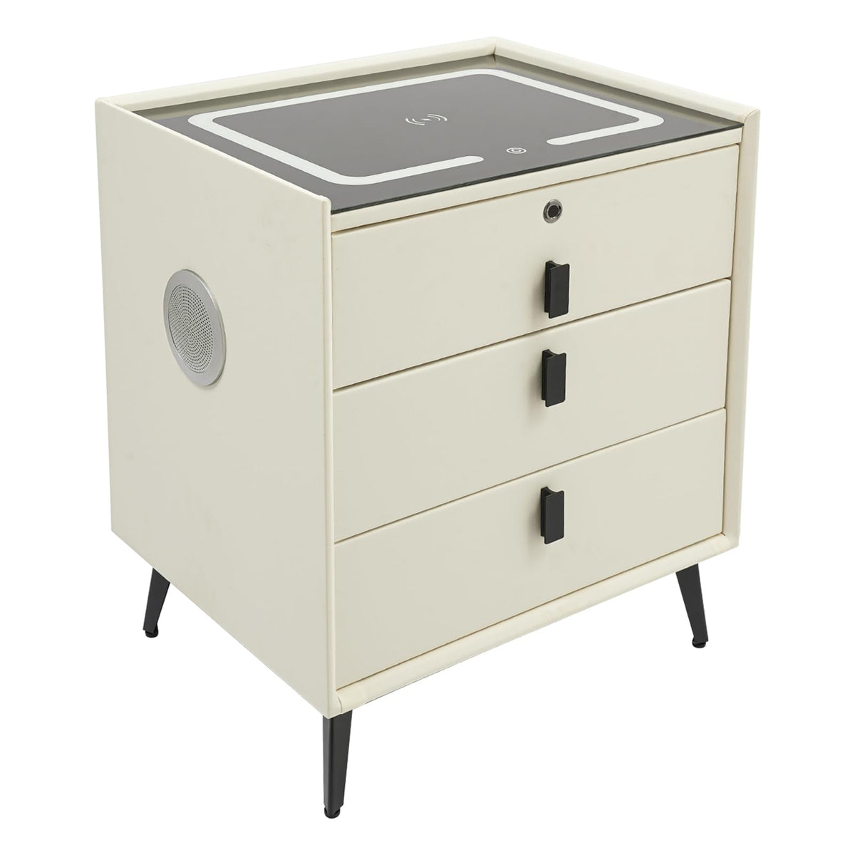 Beige White Smart LED Nightstand with USB Charging R194068