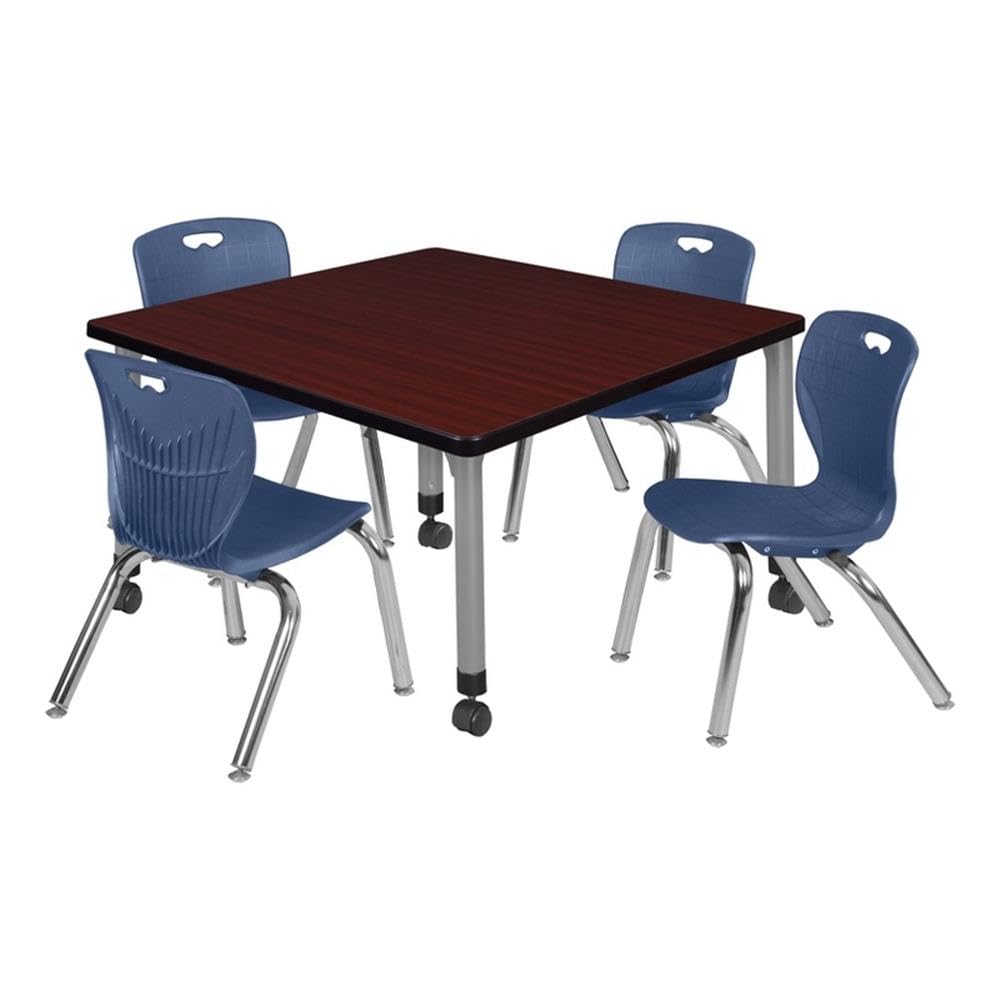 36" Square Mobile Table with 4 Blue Stack Chairs M3812
