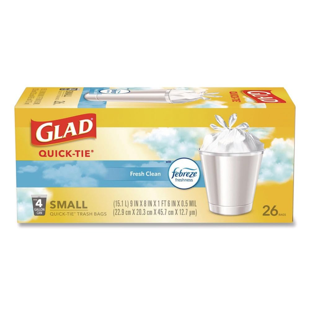 Small Quick-Tie Trash Bags, 4 gal, 0.5 mil, White D4842