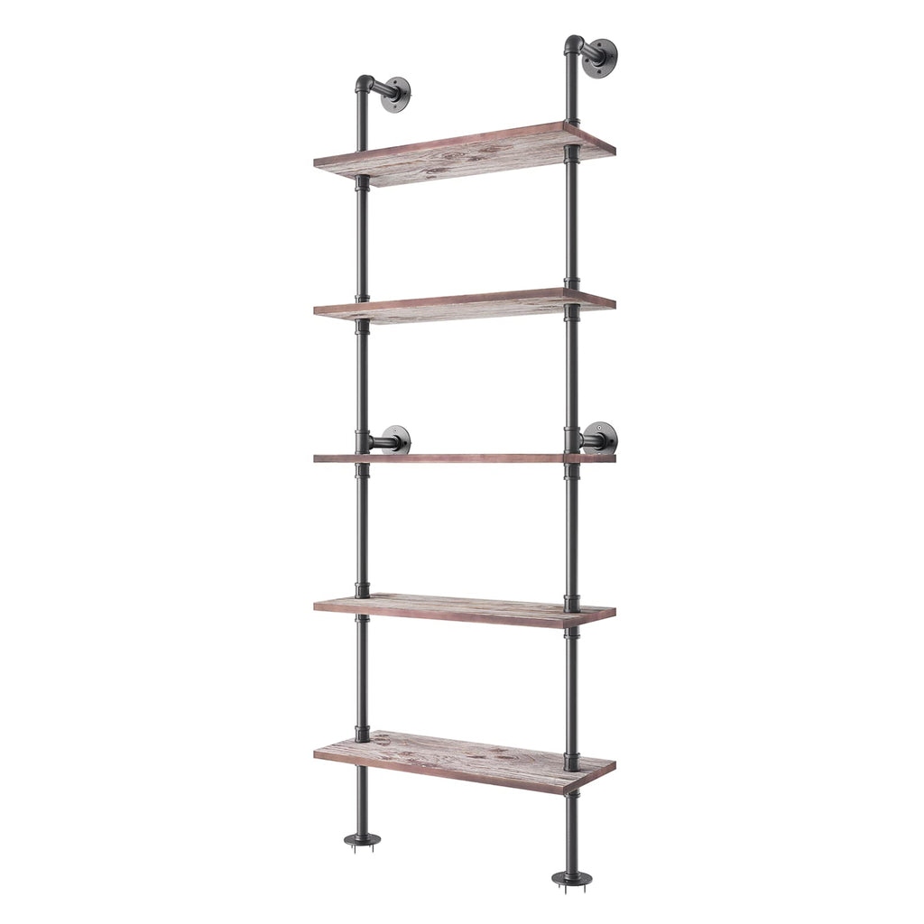 5 Tier Solid Wood Industrial Pipe Ladder Shelf H3373