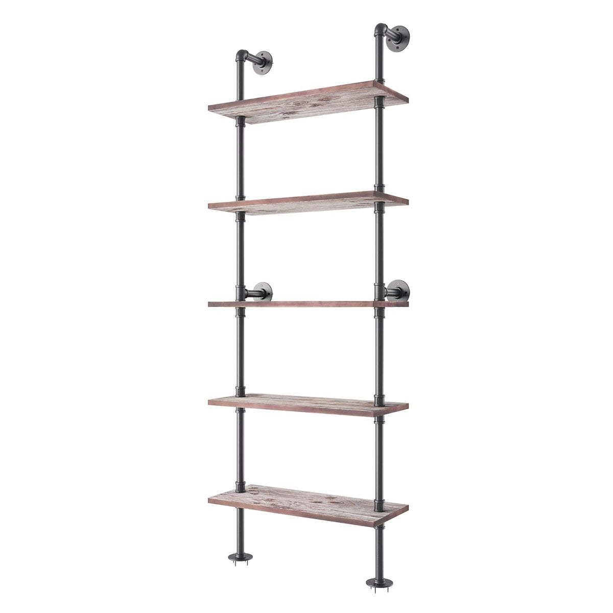 5 Tier Solid Wood Industrial Pipe Ladder Shelf H3373