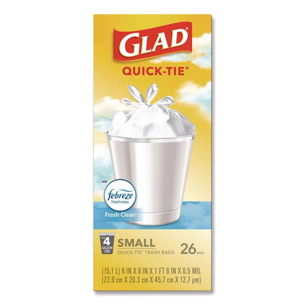 Small Quick-Tie Trash Bags, 4 gal, 0.5 mil, White D4842