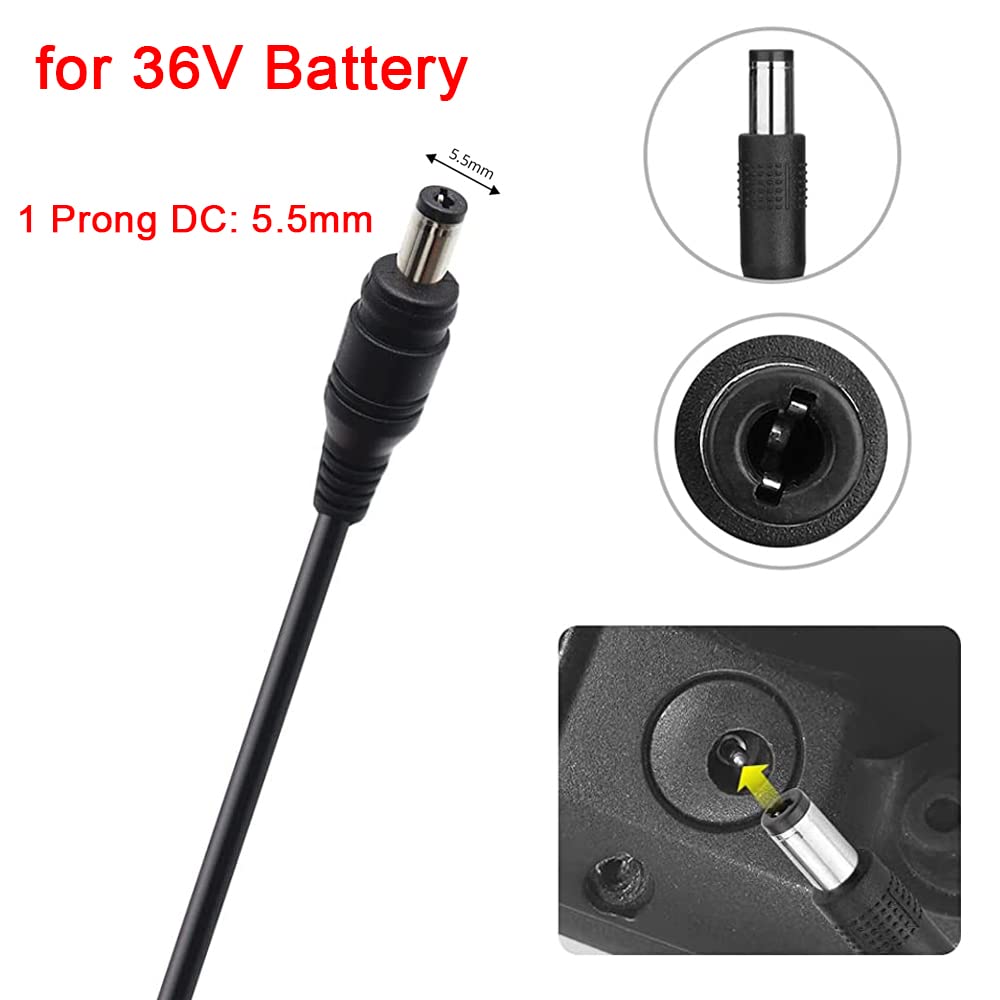 42V 2A Charger for 36V Lithium Battery, 5.5mm x 2.5mm and 8mm 3 Prong Connector N845