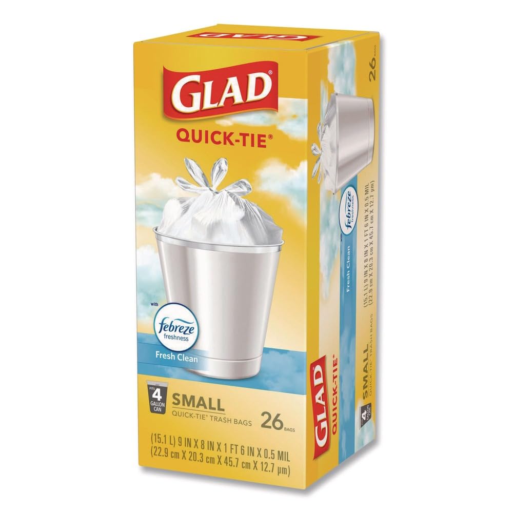 Small Quick-Tie Trash Bags, 4 gal, 0.5 mil, White D4842