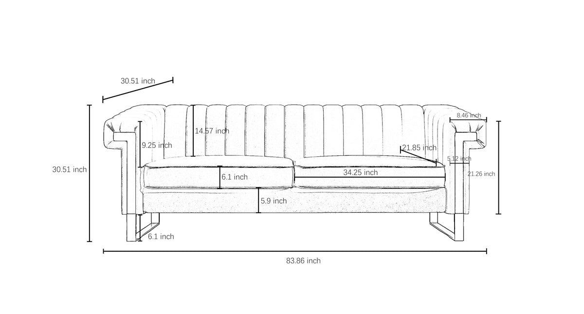 Channel Tufted Velvet Sofa J670394