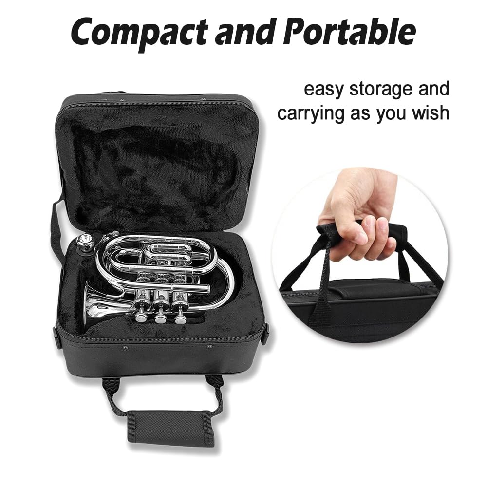 Pocket Trumpet Mini Brass Instrument with 7C Mouthpiece & Case D31268