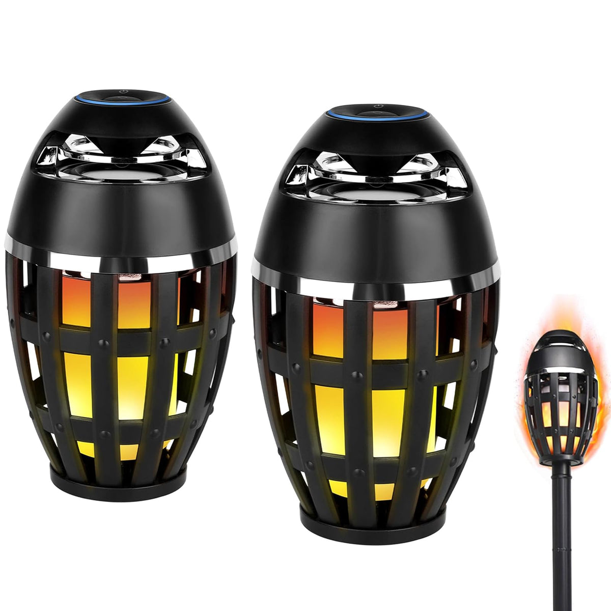 2 Pack Outdoor Bluetooth Flame Speakers with Stakes M246