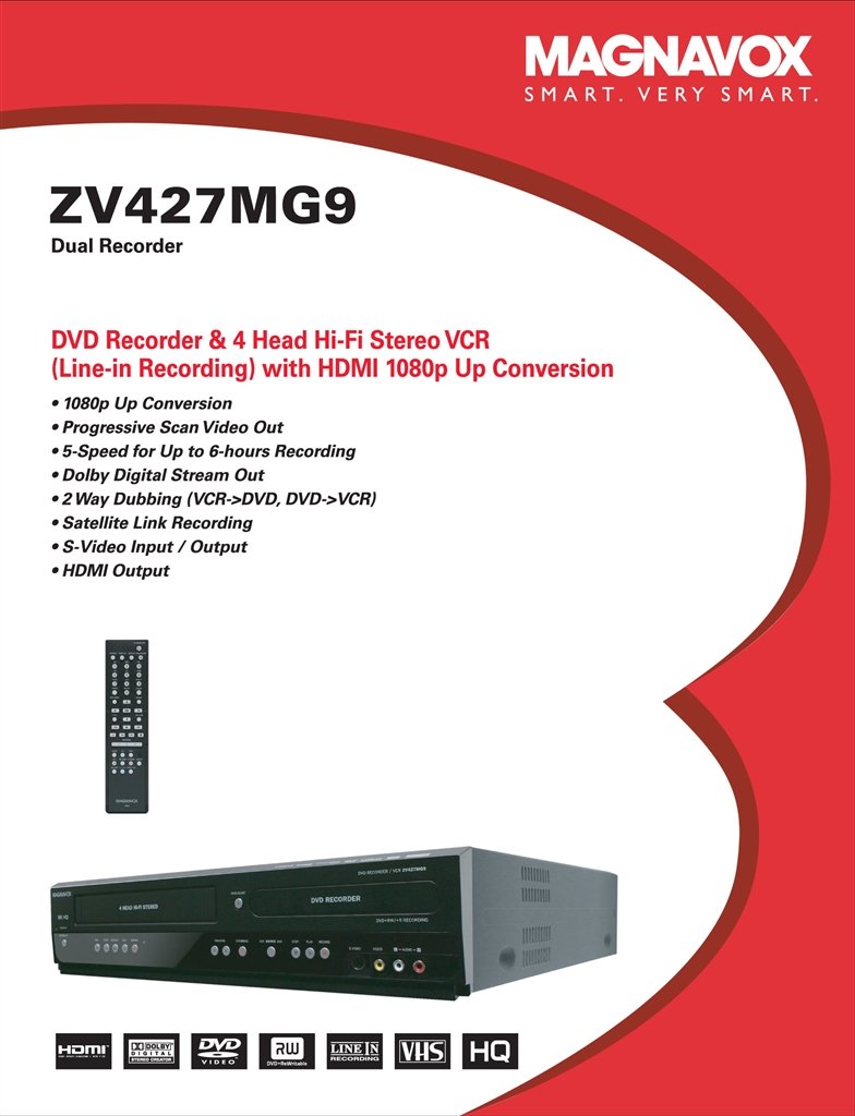 DVD Recorder/VCR Combo, HDMI 1080p Up-Conversion F9351