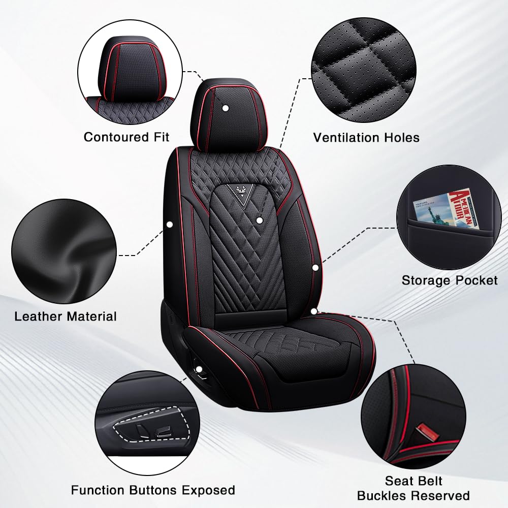 Toyota Tundra Seat Covers Nappa Leather 5 Seats Black Red V688