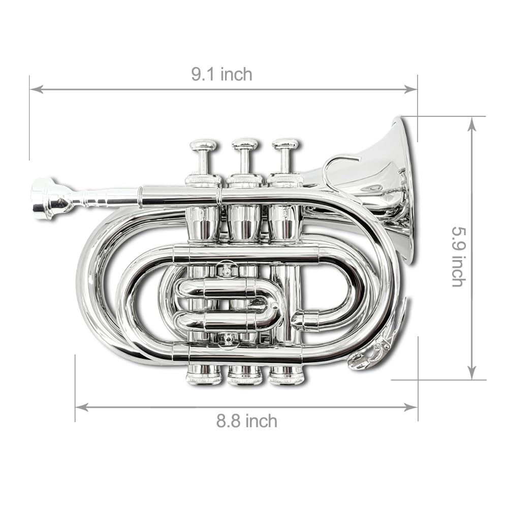 Pocket Trumpet Mini Brass Instrument with 7C Mouthpiece & Case D31268