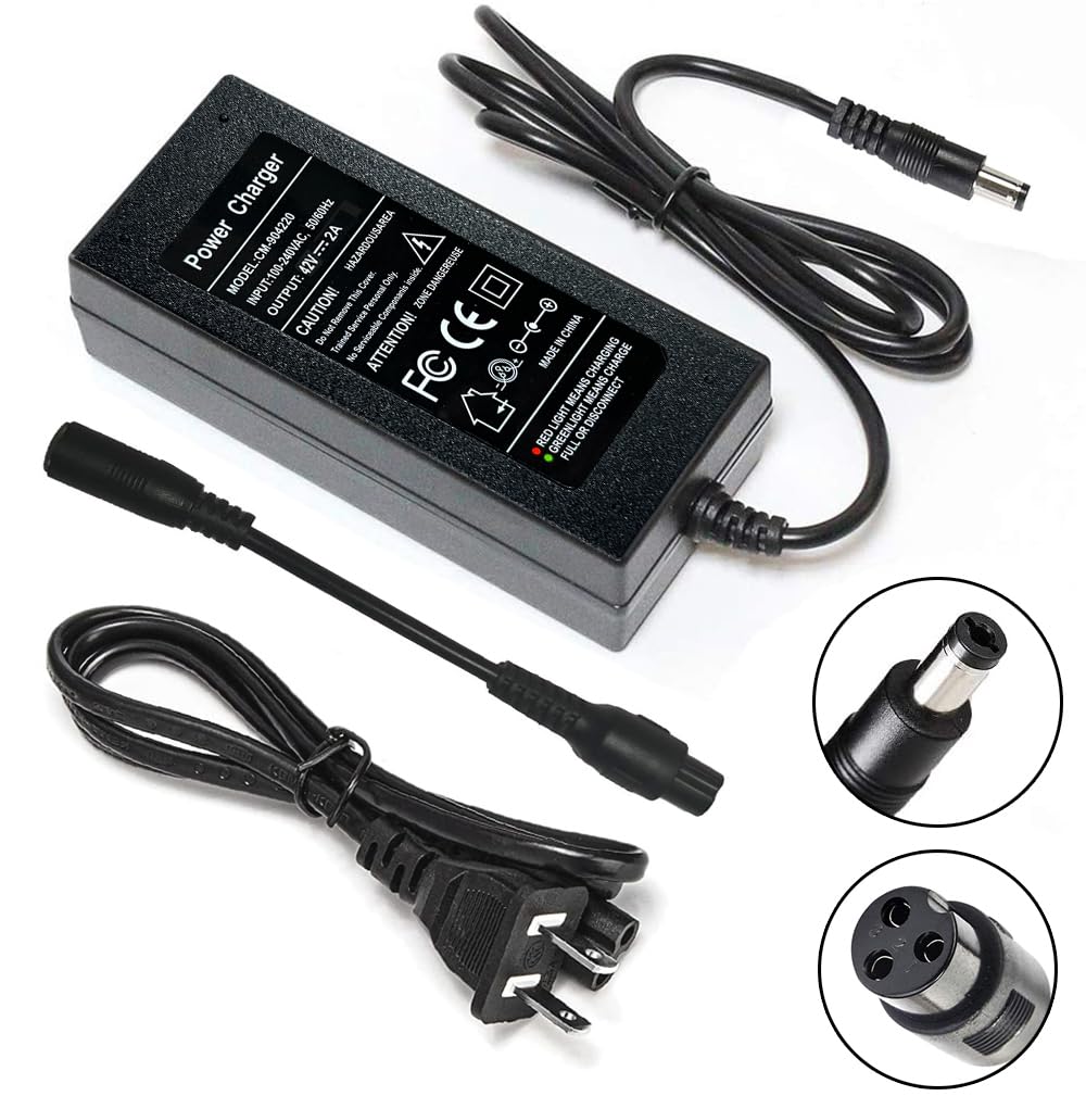 42V 2A Charger for 36V Lithium Battery, 5.5mm x 2.5mm and 8mm 3 Prong Connector N845