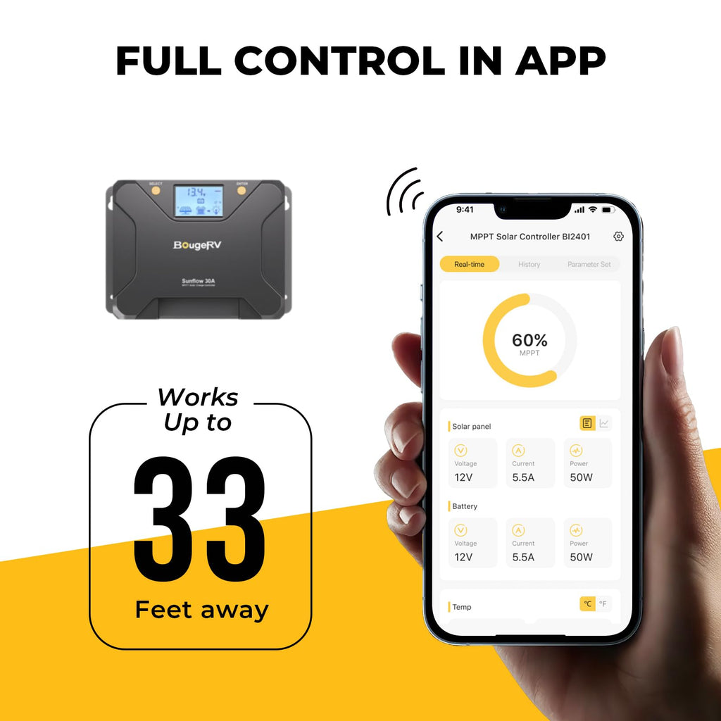 30A MPPT Solar Charge Controller with APP Control K750