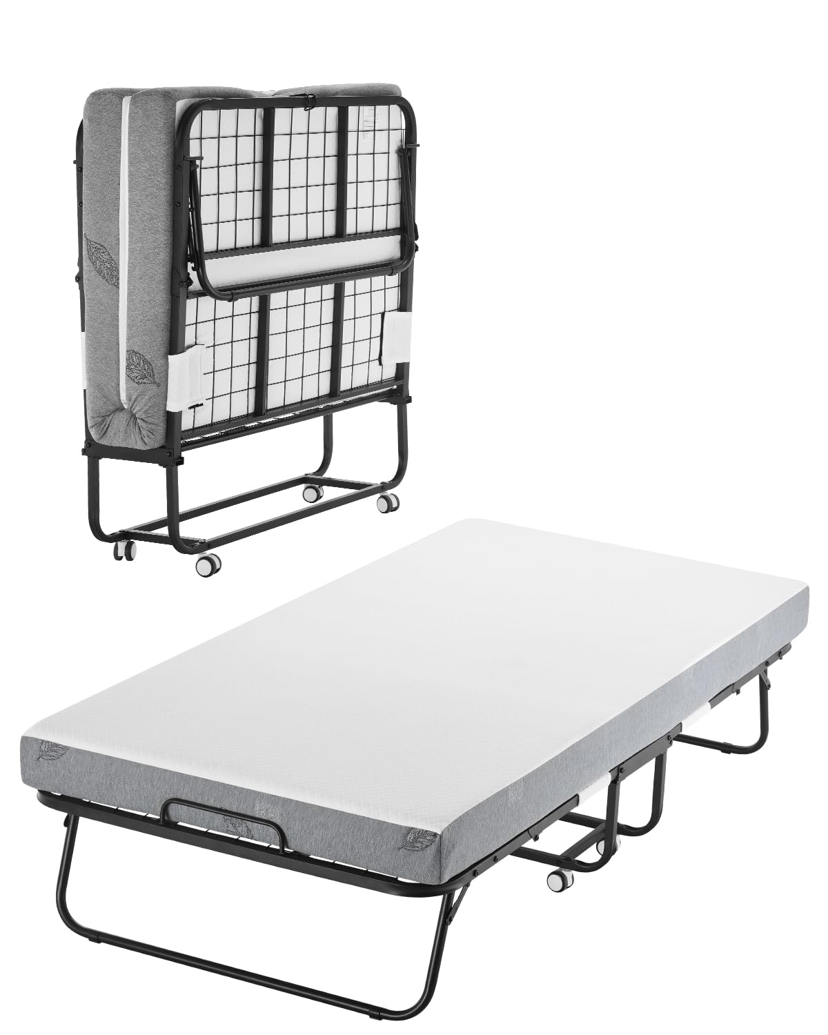 White Twin Size Folding Bed with 5 in Memory Foam Mattress K390