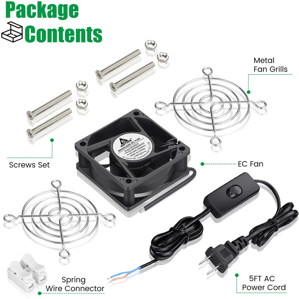 EC Cooling Fan 60mm x 60mm x 25mm AC 110V 240V Dual Ball Bearings Pack of 2 Y658