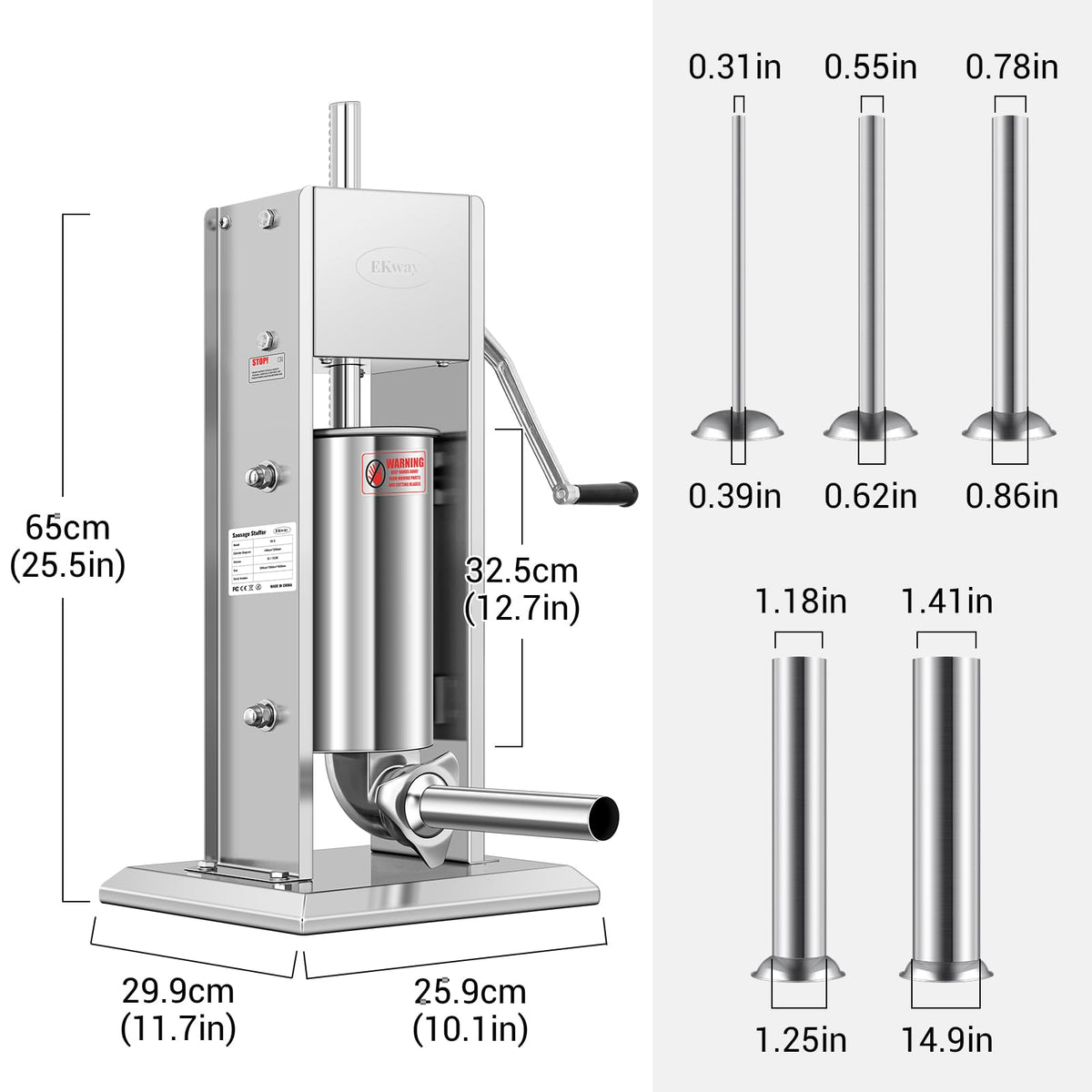 7L Vertical Stainless Steel Sausage Stuffer with 5 Filling Tubes L904651