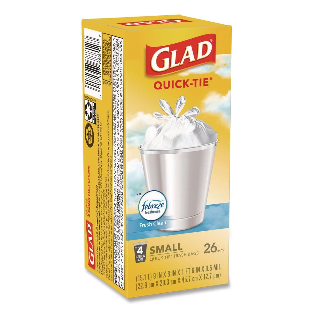 Small Quick-Tie Trash Bags, 4 gal, 0.5 mil, White D4842