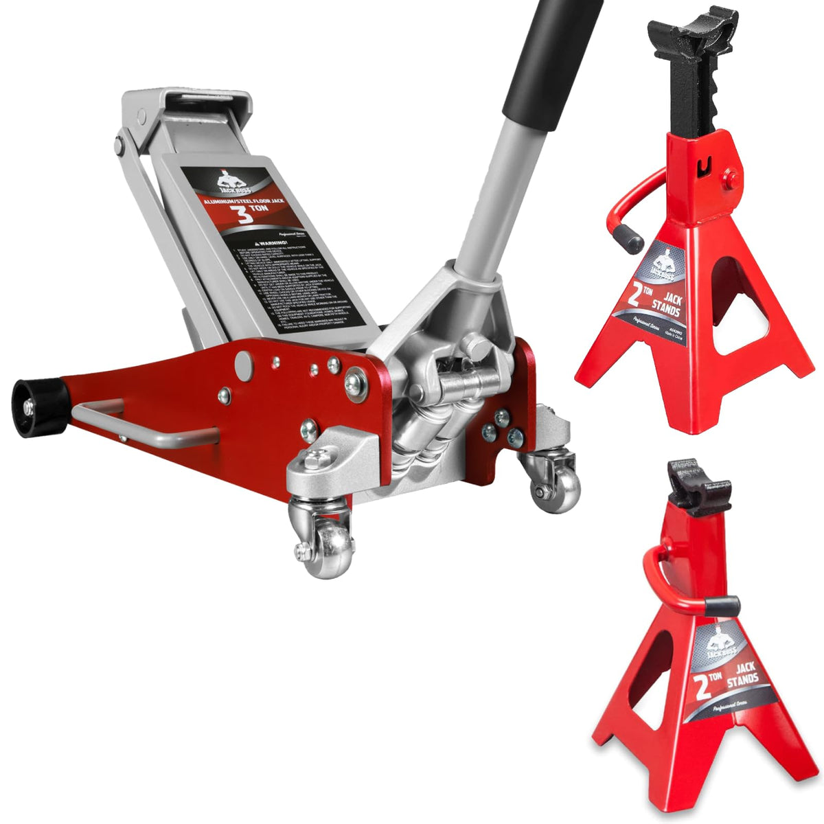 3 Ton Low Profile Aluminum and Steel Car Jack with Jack Stands, Red, 2 Pack R5297
