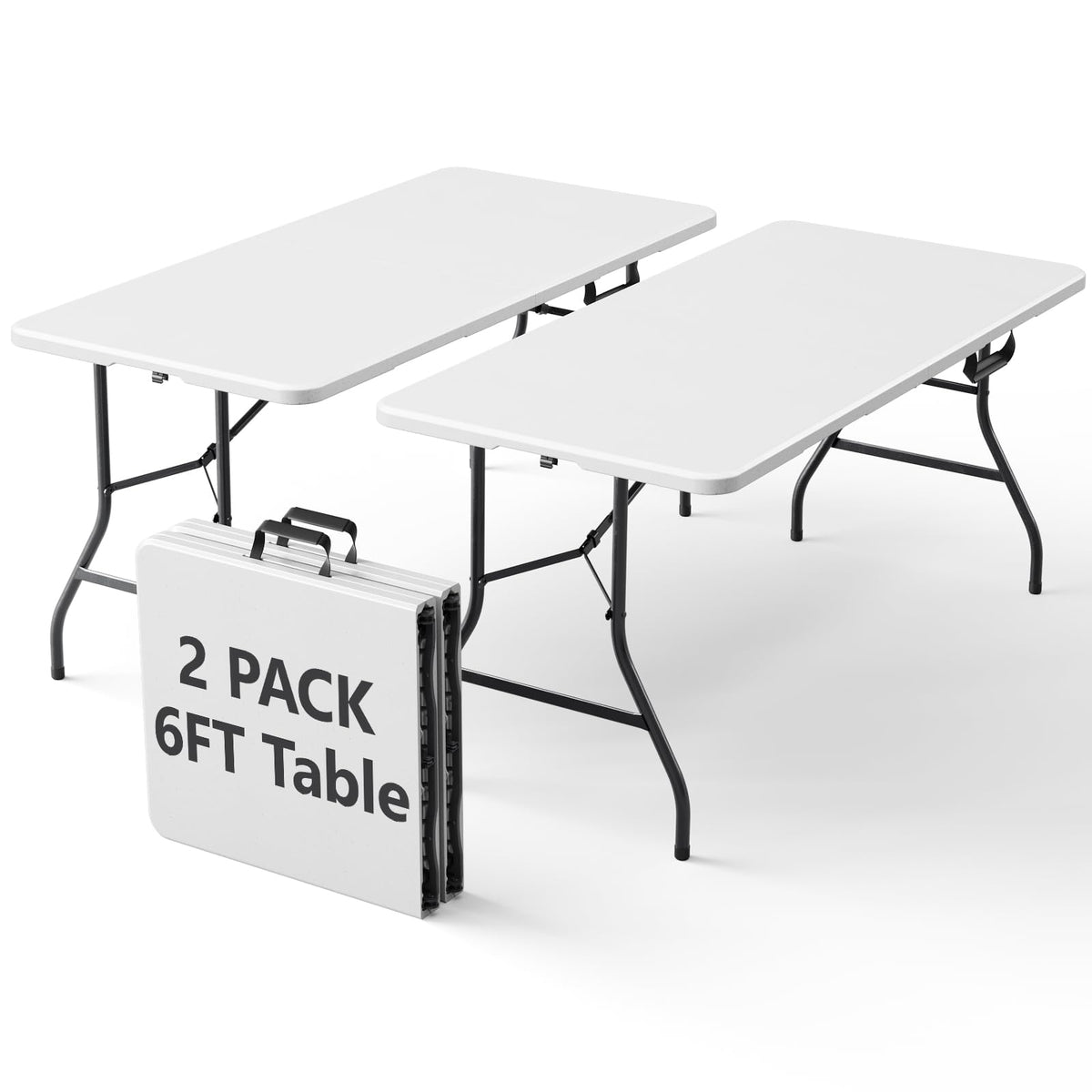 2 Pack 6ft Heavy Duty Folding Table White Z629