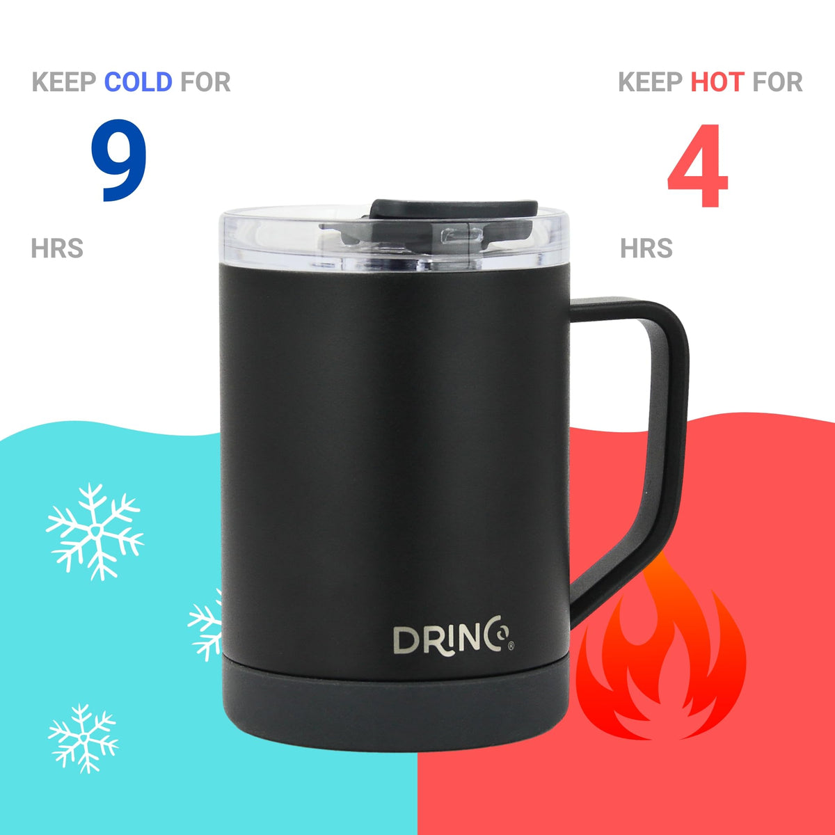 16 oz Black Vacuum Insulated Stainless Steel Travel Mug with Lid J69292