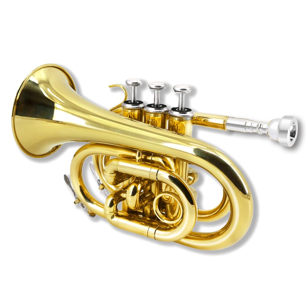 Bb Flat Brass Pocket Trumpet with 7C Mouthpiece Q525110
