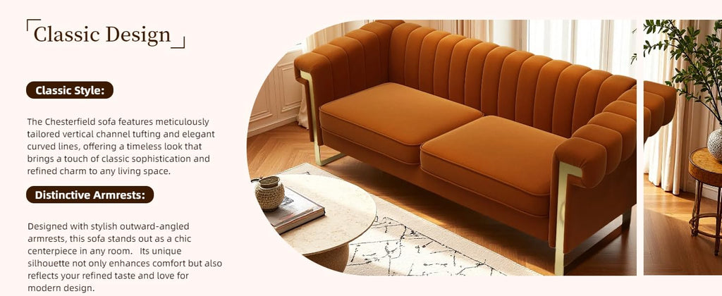Channel Tufted Velvet Sofa J670394