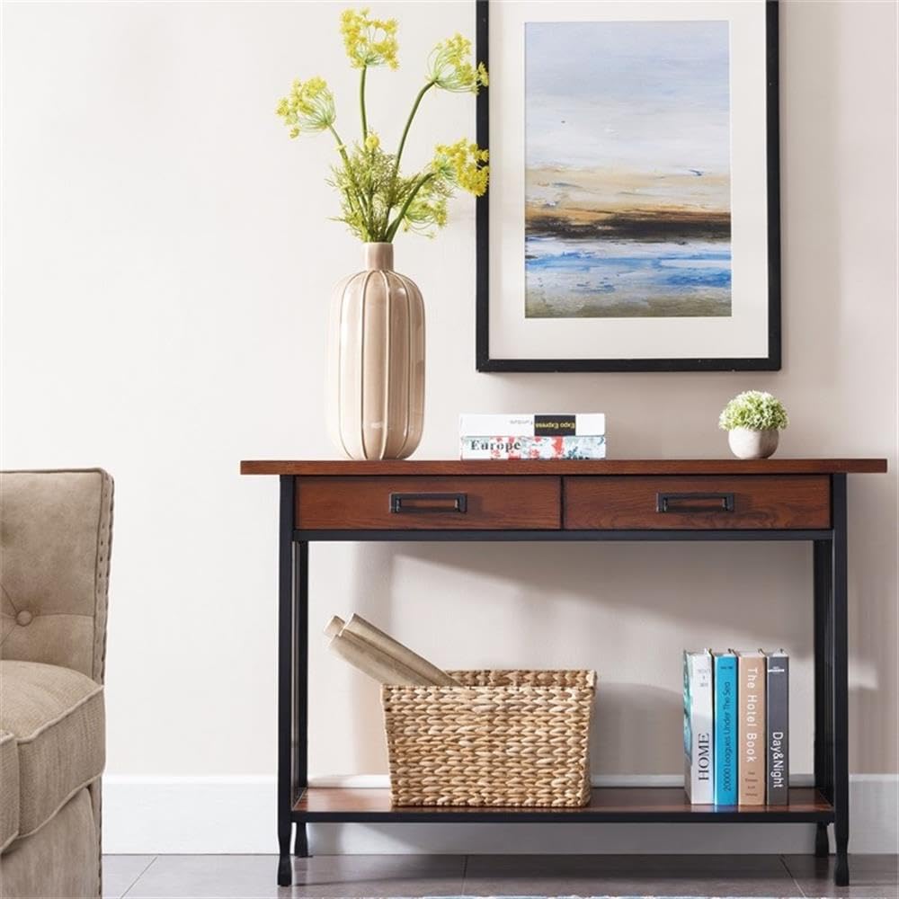 Industrial Wood Console Table with 2 Drawers and Storage Shelf Q154444