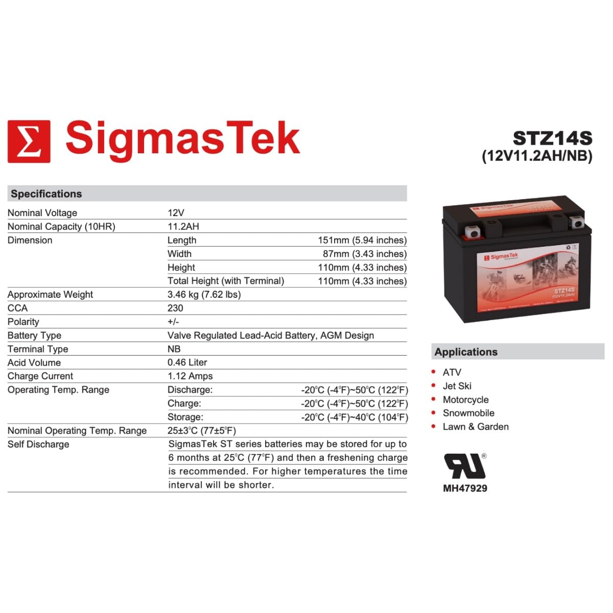 SLA Motorcycle Battery T368400