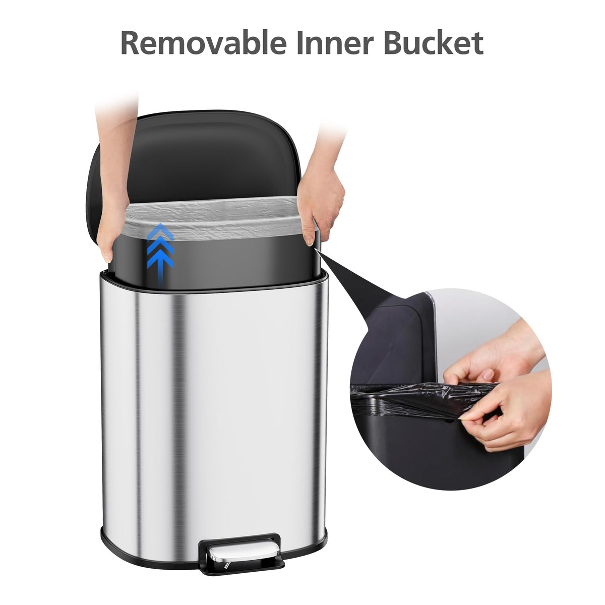 50L Stainless Steel Step-On Trash Can U742643
