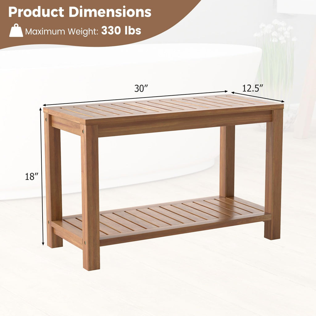 Teak Shower Bench with Shelf R370373