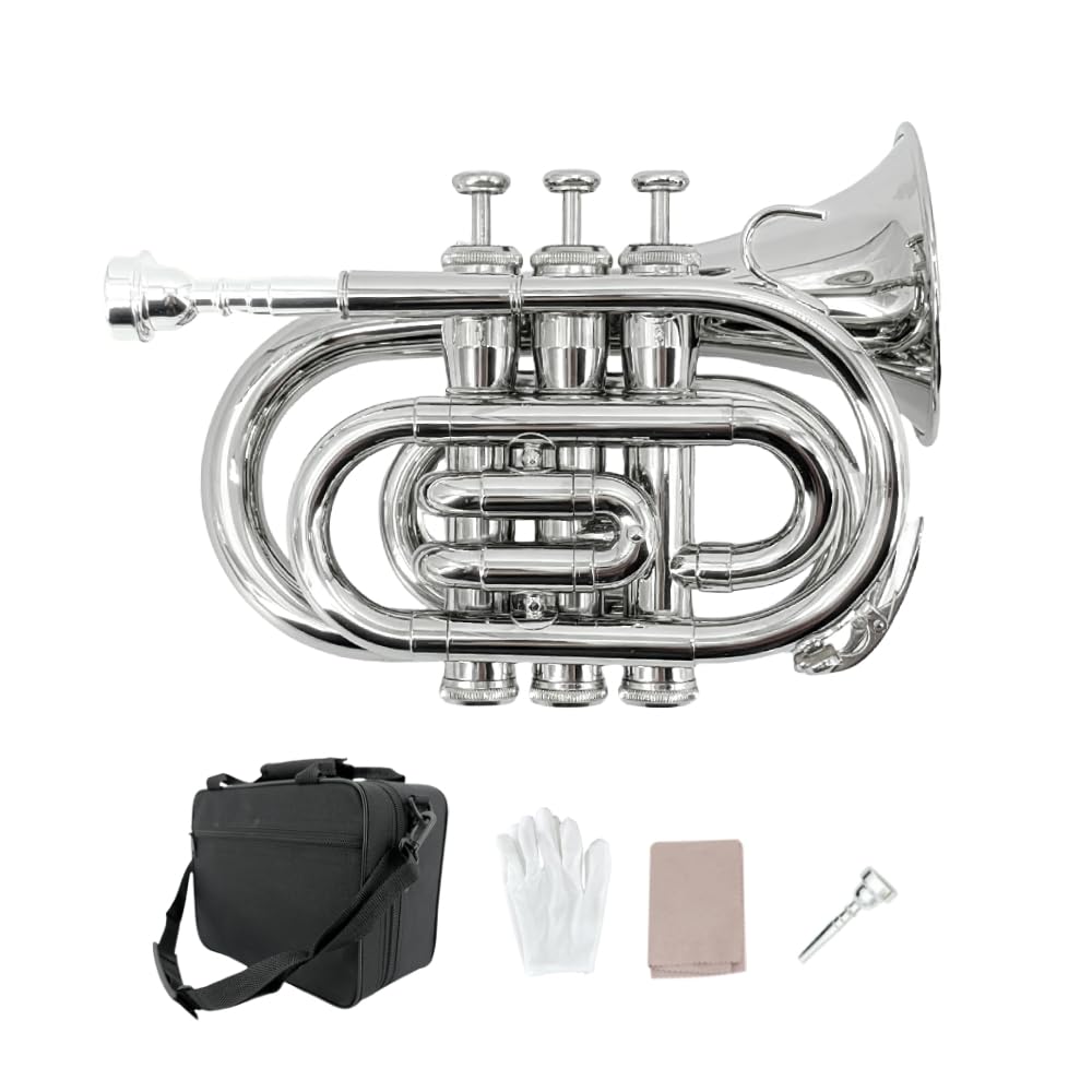 Pocket Trumpet Mini Brass Instrument with 7C Mouthpiece & Case D31268