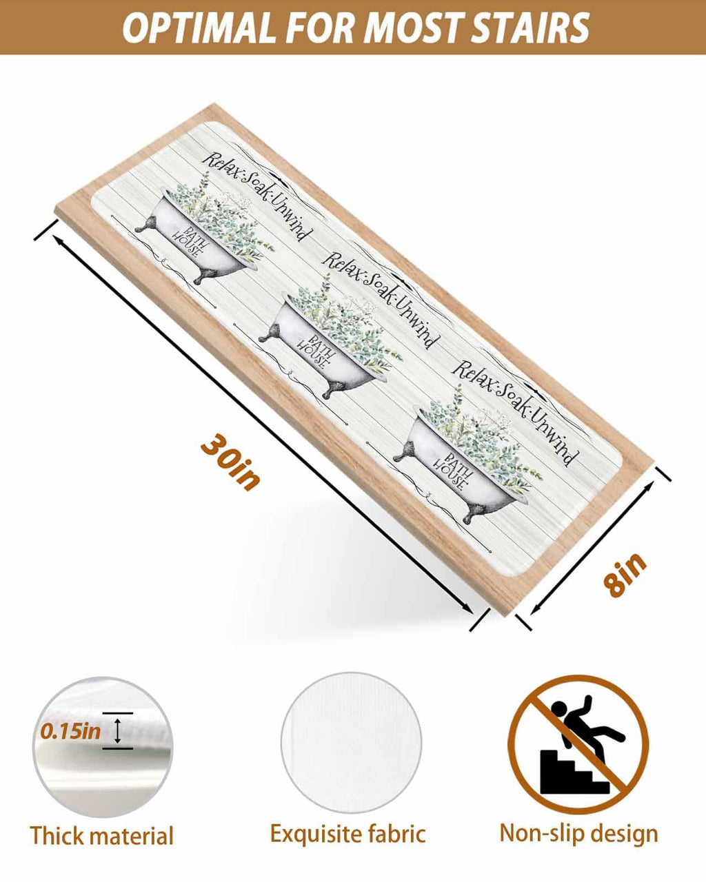 Eucalyptus Leaves 15 Pack Non Slip Stair Treads 8x30 inch N8155