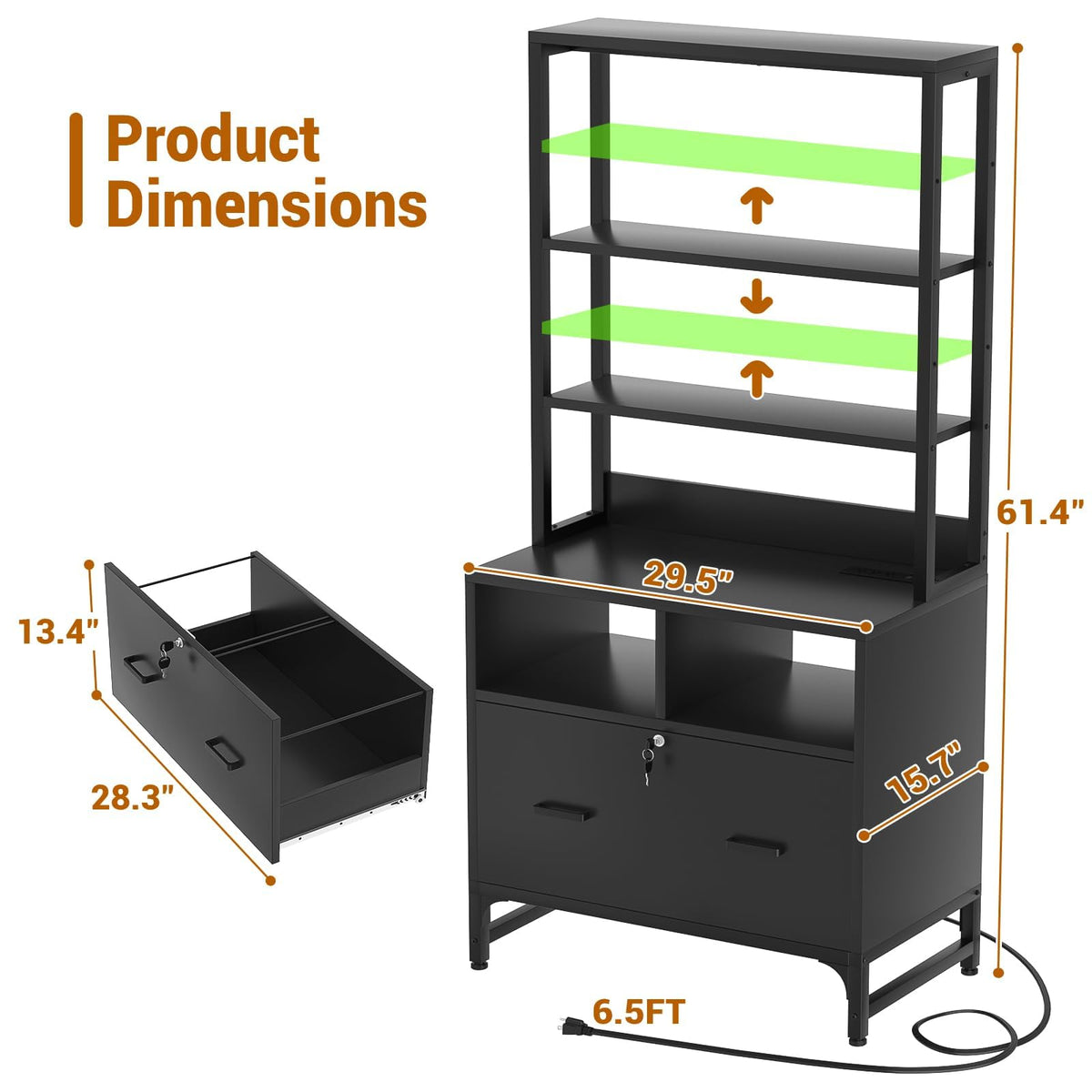 Black File Cabinet with Charging Station Y10865