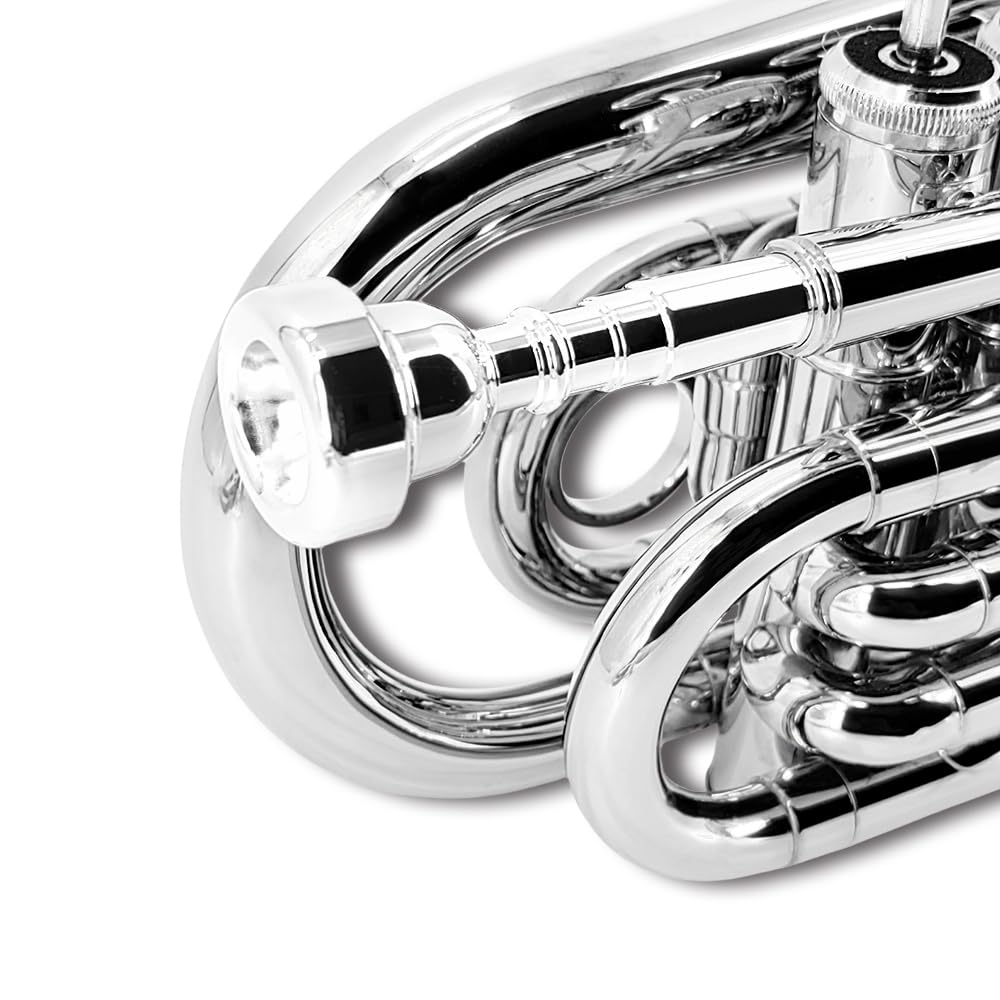 Pocket Trumpet Mini Brass Instrument with 7C Mouthpiece & Case D31268