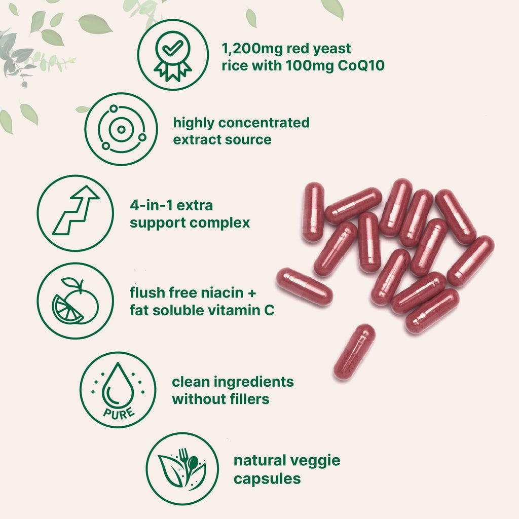 Red Yeast Rice with CoQ10 1200mg 240 Veggie Capsules A348