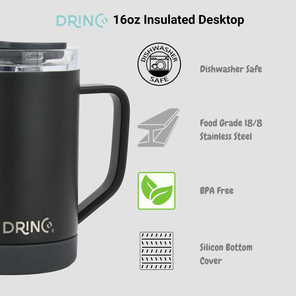 16 oz Black Vacuum Insulated Stainless Steel Travel Mug with Lid J69292