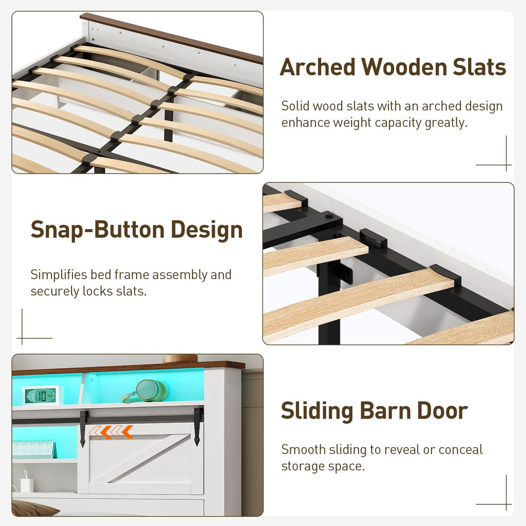 White and Walnut Full Size Storage Bed Frame M89202
