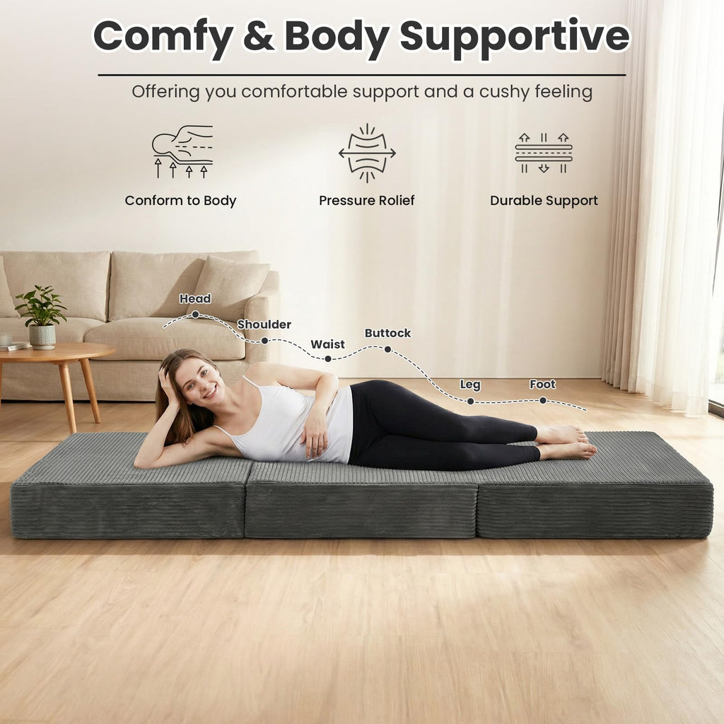 6 inch Tri Fold Twin Size Memory Foam Mattress C747570