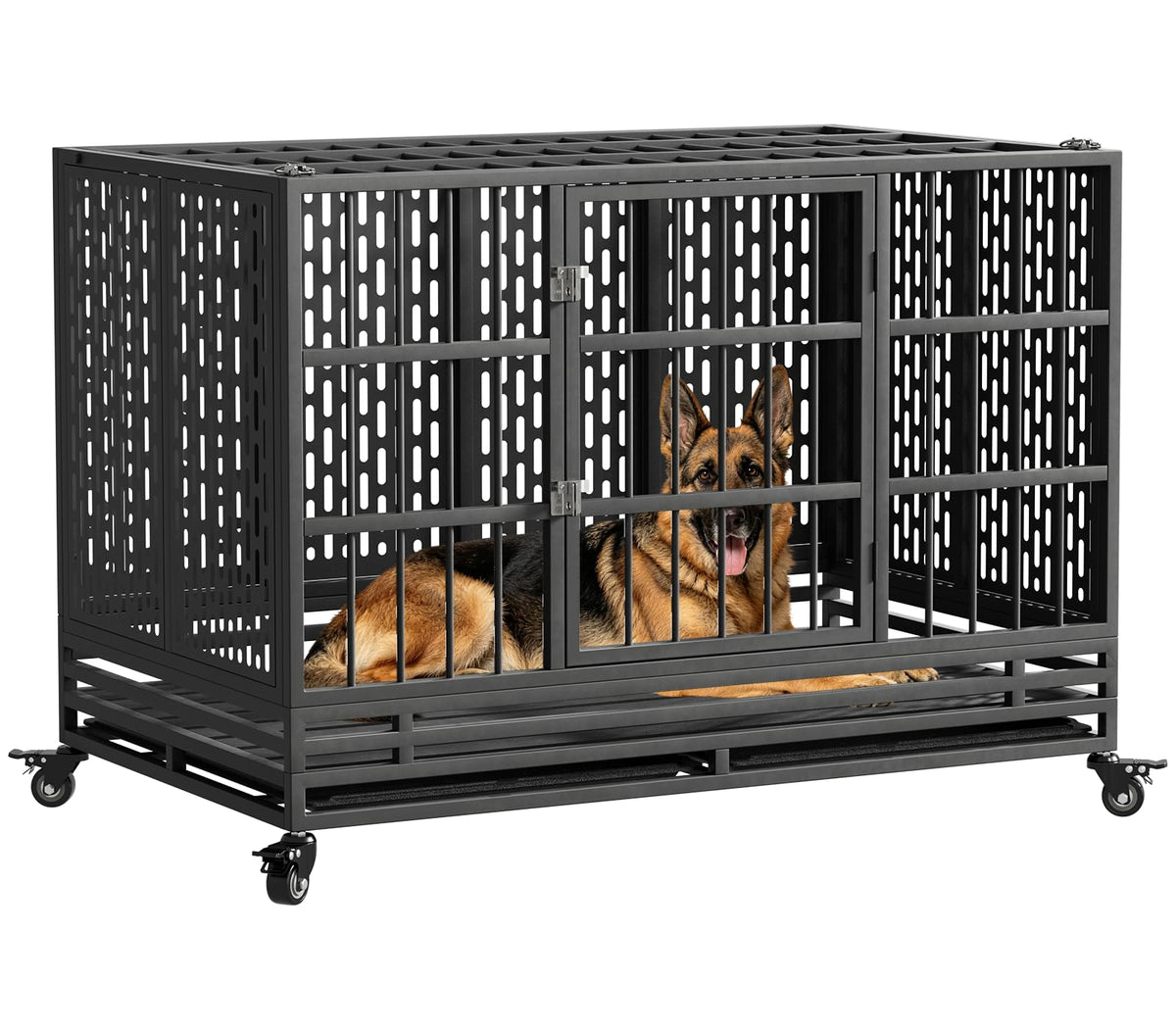 48 Inch Heavy Duty Metal Dog Crate with Wheels K75956