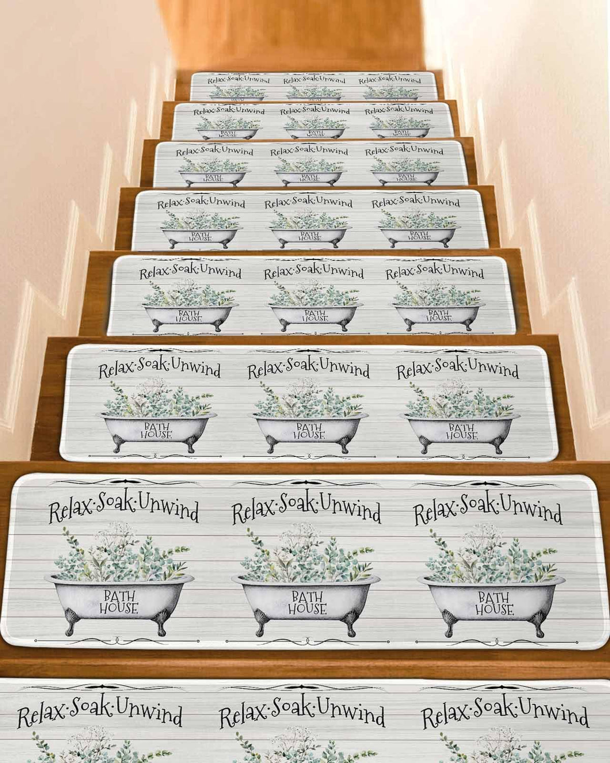 Eucalyptus Leaves 15 Pack Non Slip Stair Treads 8x30 inch N8155