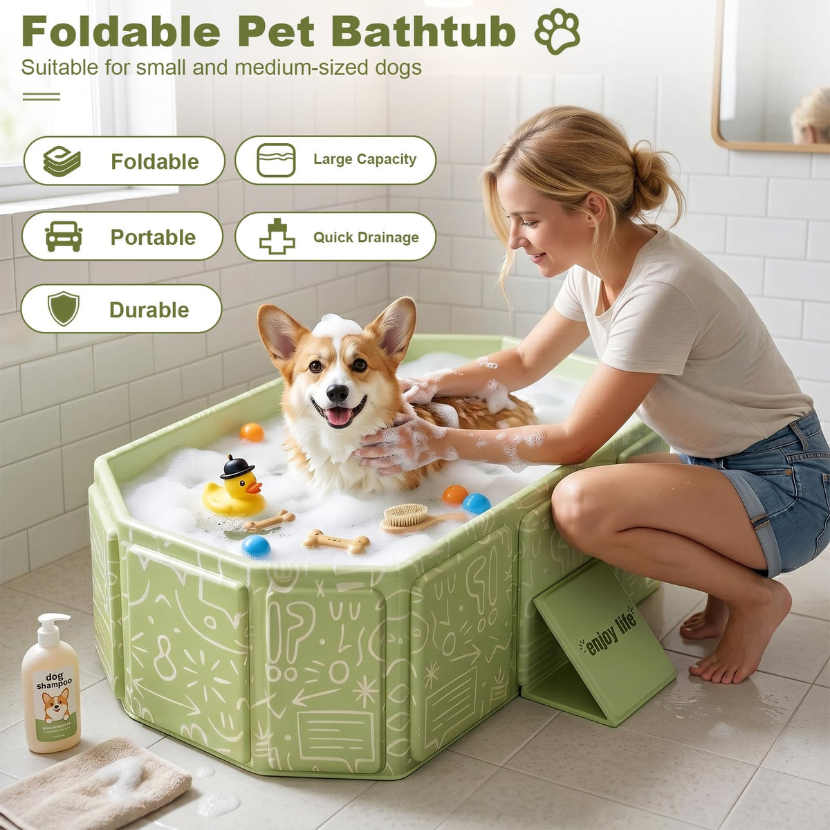 Foldable Dog Bathtub with Side Drain Plug A64038