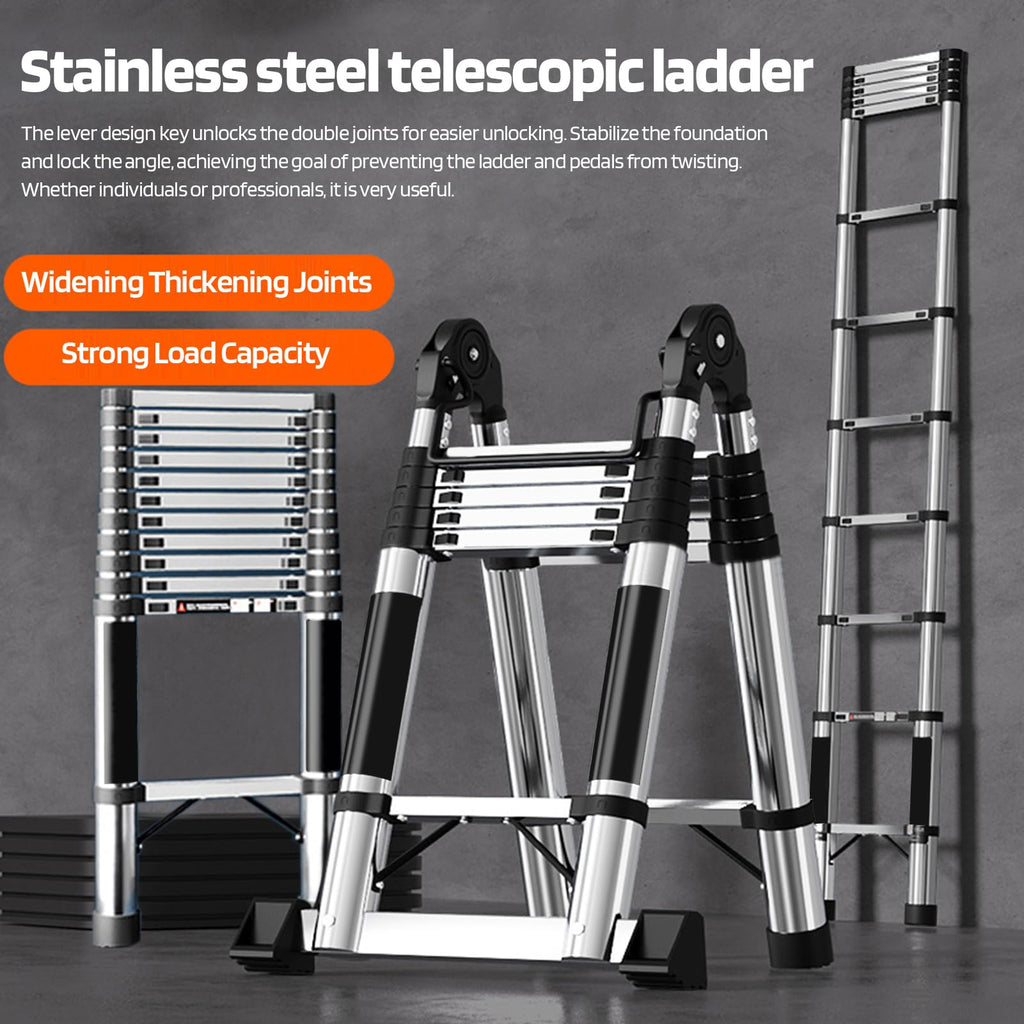 Telescoping Ladder with Locking Mechanism, Heavy Duty Aluminum 330 lbs B576367