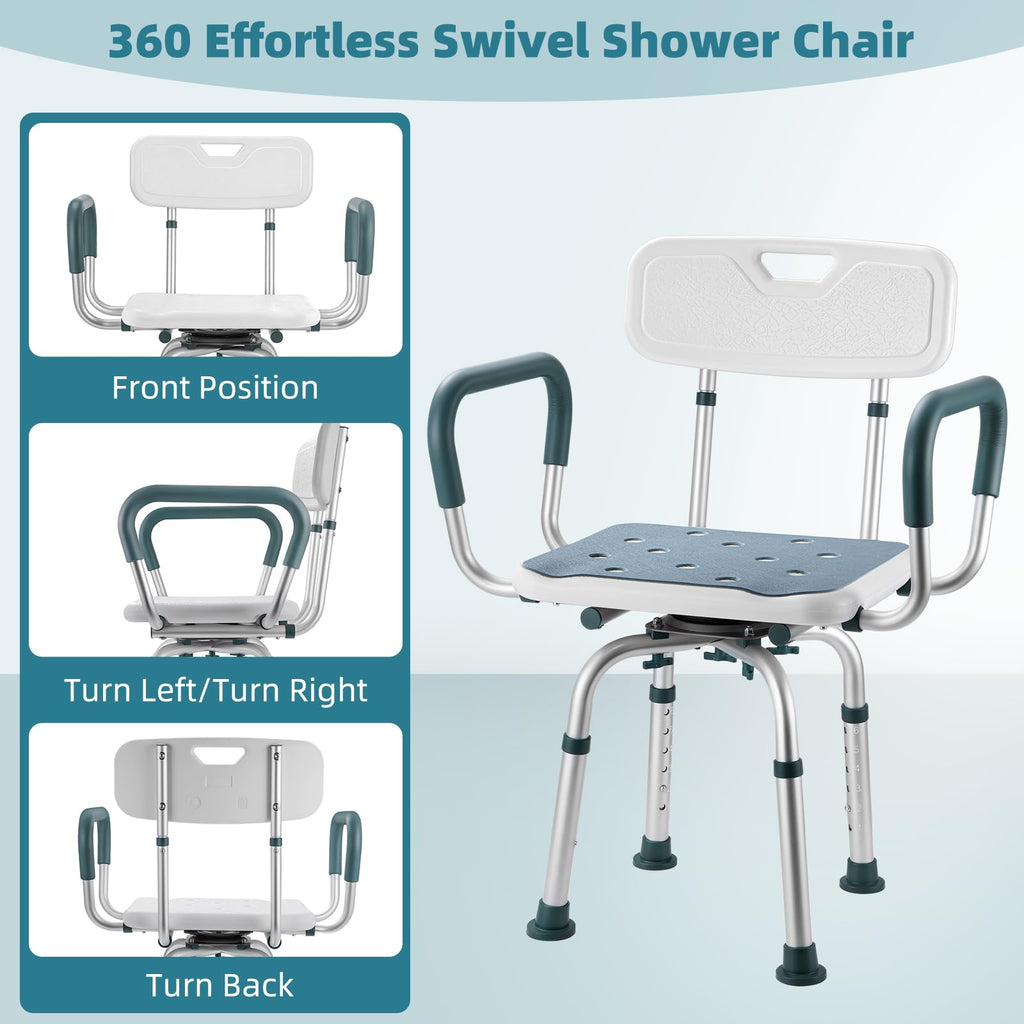 Heavy Duty Swivel Shower Chair with Arms and Back T155992