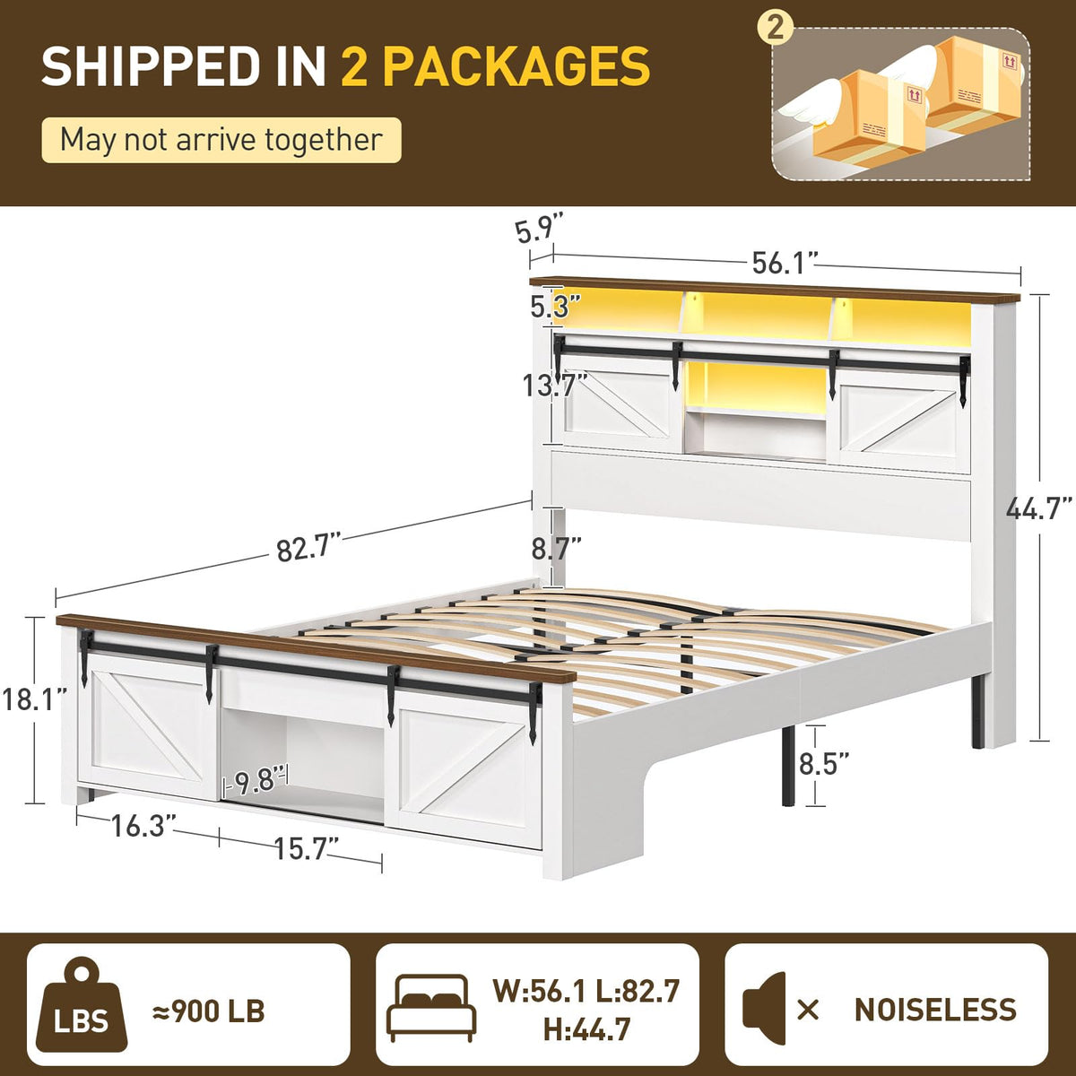 White and Walnut Full Size Storage Bed Frame M89202