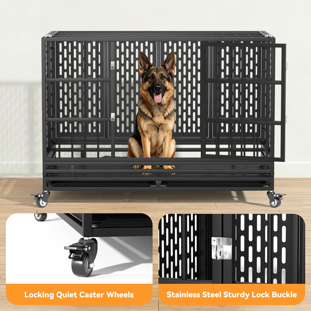 48 Inch Heavy Duty Metal Dog Crate with Wheels K75956