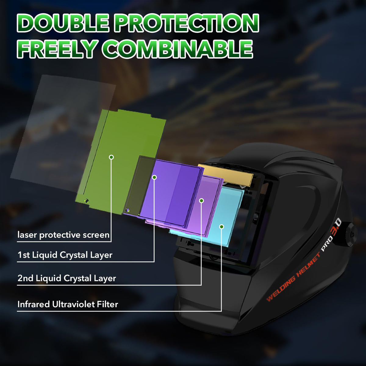 Auto Darkening Welding Helmet OD10+ Large Viewing Protective Mask T25437