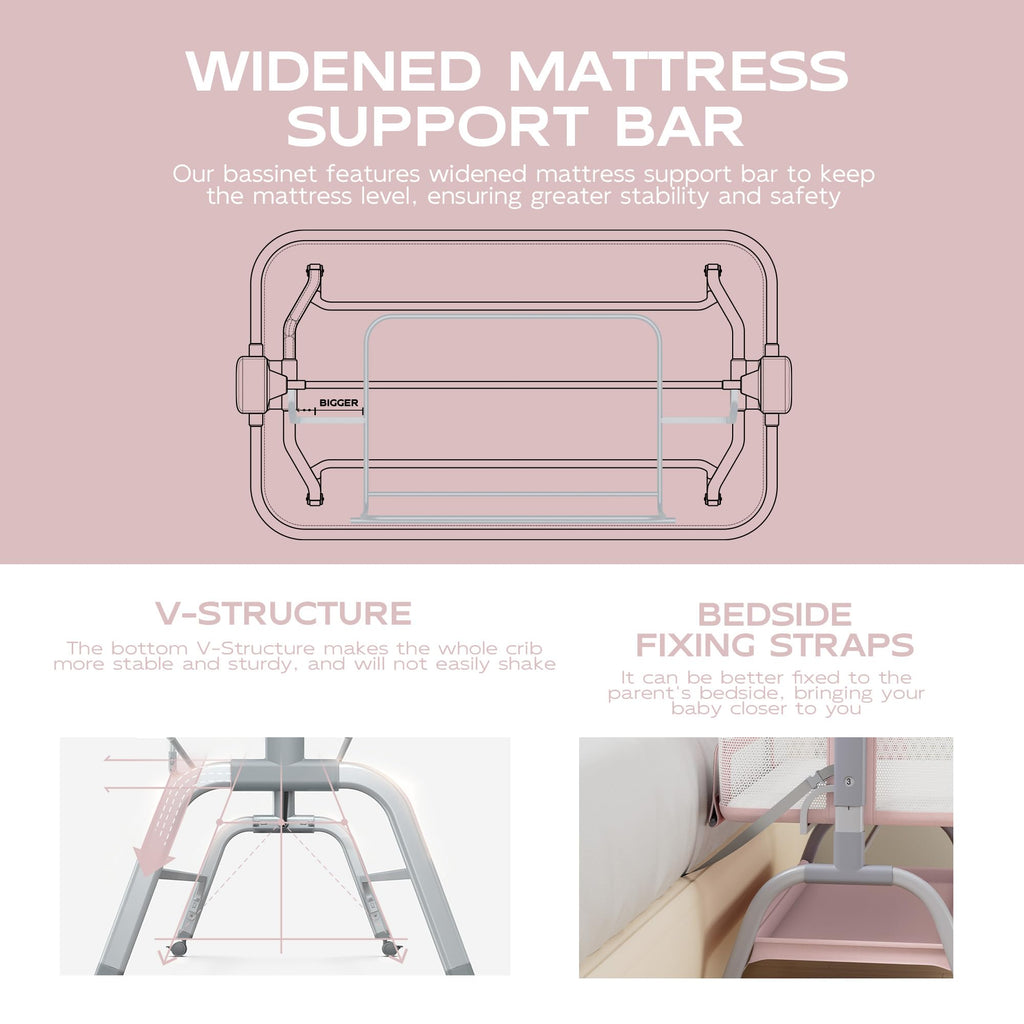 Baby Bassinet Bedside Crib with Mattress & Sheet, 4-Sided Mesh, Pink F69843