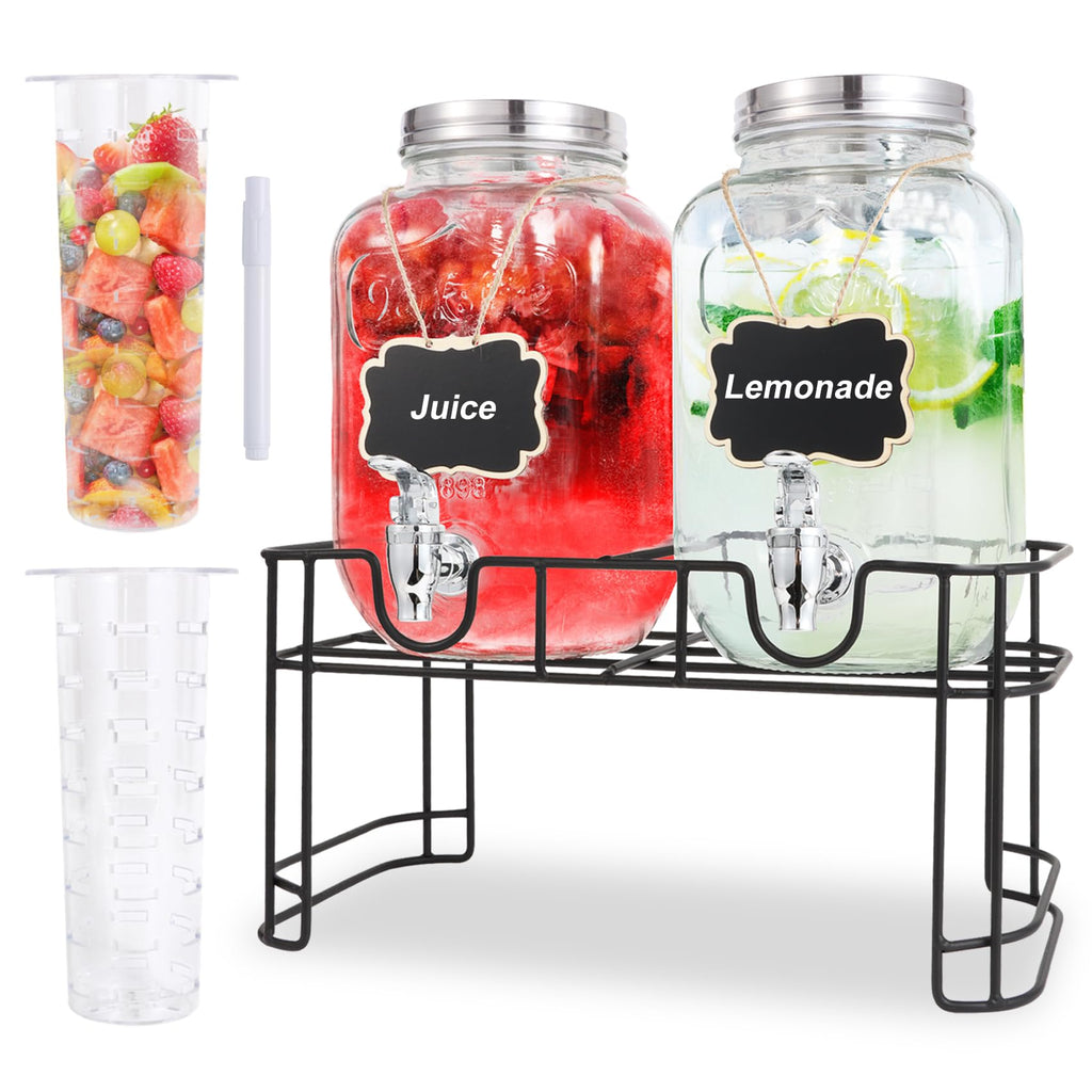 1 Gallon Glass Drink Dispenser Set of 2 W62608