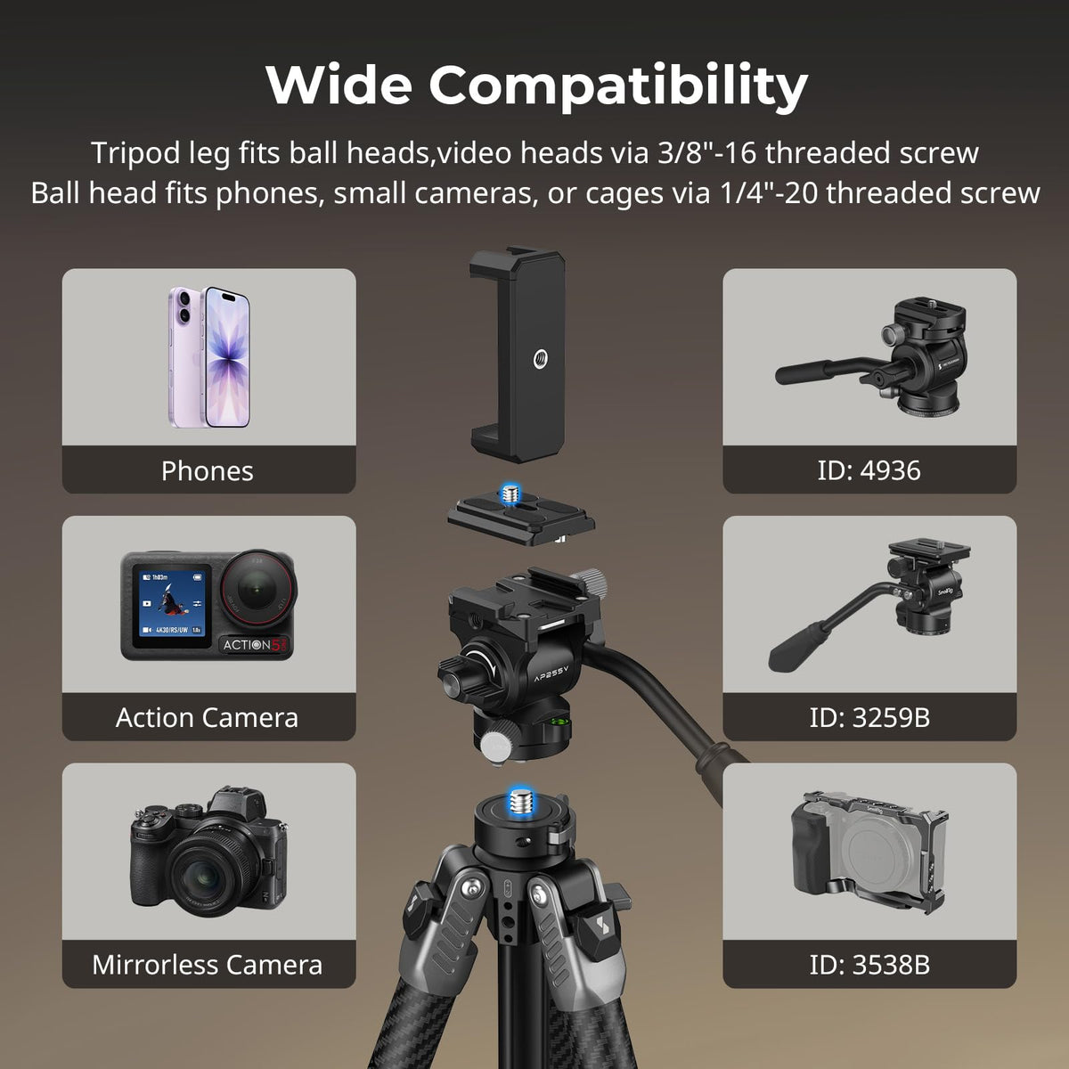 Carbon Fiber Video Tripod with Fluid Head W275539