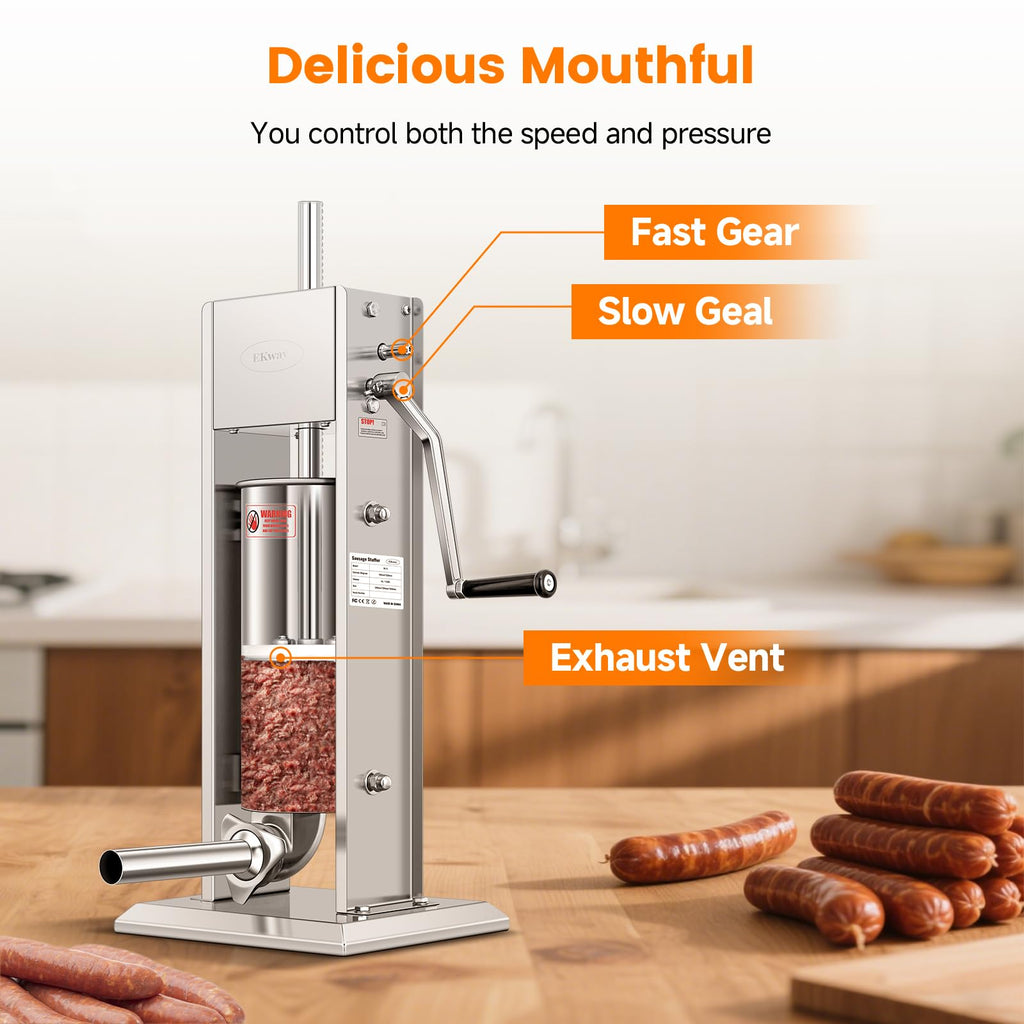 7L Vertical Stainless Steel Sausage Stuffer with 5 Filling Tubes L904651